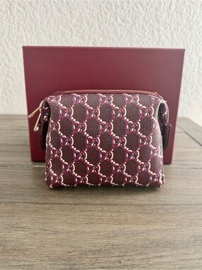 Gucci Red and Brown GG Canvas Pouch with Gold-Tone Zipper